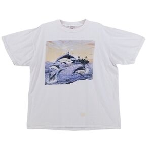 Vtg 90s Y2K Jerzees T-Shirt Dolphins Dive Bow Breaching Men XL Graphic Print USA